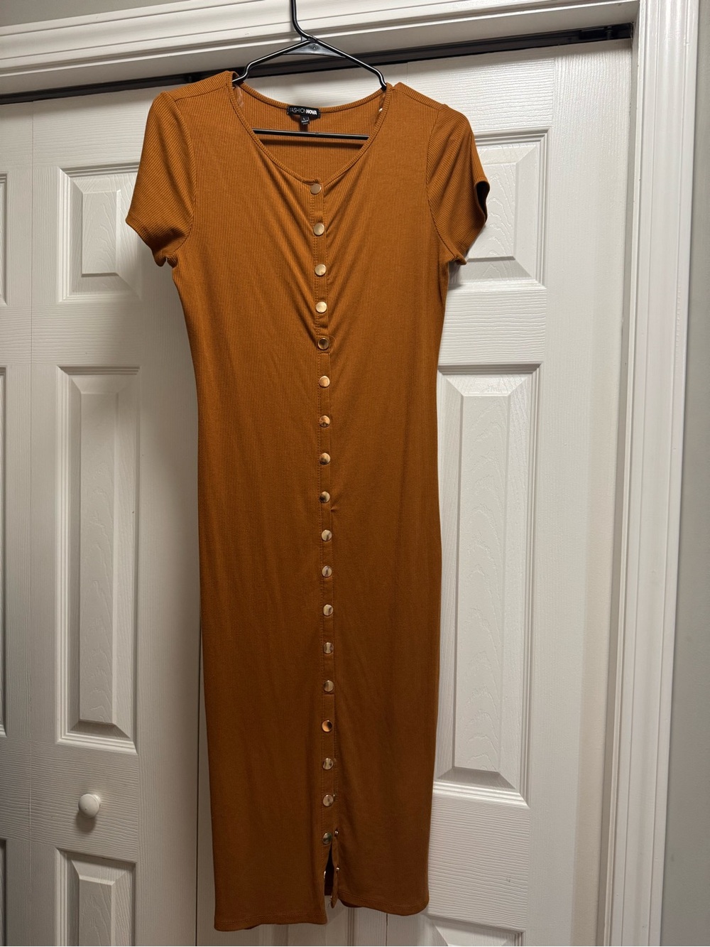 Fashion Nova Button-Front Midi Dress - Rust Orange